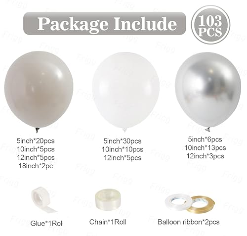 Arche De Ballon Blanc-Gris - 103pcs Kit Arche Ballon Anniversaire Blanc-Gris-Argent, Kit Guirlande Ballon Pour Decoration Anniversaire Garçon Fille, Mariage, Baby Shower Décoration De Fond - Nail Gallerys