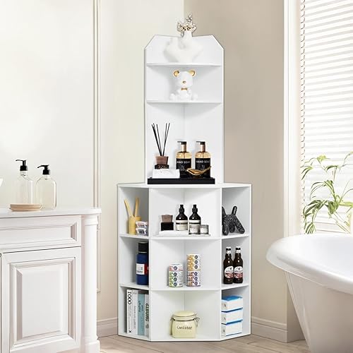 VEVOR Armoire Rangement d'angle Haute, 163,3 cm, Meuble d'angle en Bois à 6 Niveaux avec Ports et Prises USB et étagères réglables, Meuble Cuisine Angle Autonome pour Salon, Cuisine, buanderie, Blanc - Nail Gallerys