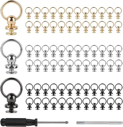 75 Pièces de Rivets pour Cuir Head O Ring, 8mm Tête Button Stud Rivet Cuir, Tournevis et Poinçons, Rivet Couture pour Les Portefeuilles en Cuir, Sacs de Téléphone, Vêtements(Or Argent Noir) - Nail Gallerys