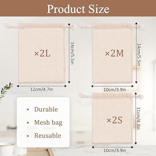 Lot de 6 sacs réutilisables en maille de coton biologique avec cordon de serrage pour légumes, fruits, épicerie - Nail Gallerys