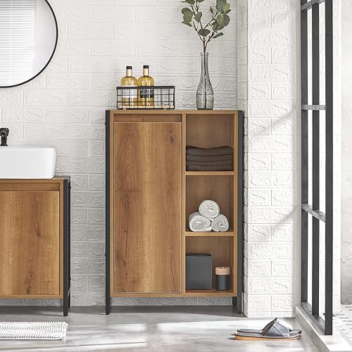 SoBuy Meuble Bas de Salle de Bain avec Bac à Linge, Armoire à Linge, Commode pour Salle de Bain, Armoire Toilette avec 3 Compartiments et 1 Panier à Linge, Style Industriel, 60x30x90 cm, BZR65-PF - Nail Gallerys
