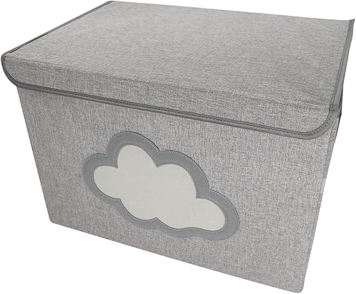 Monsieur Bébé - Boite de rangement, coffre à jouets pour enfant avec couvercle - 50 x 35.5 x 35 cm - Gris Nuage - Nail Gallerys