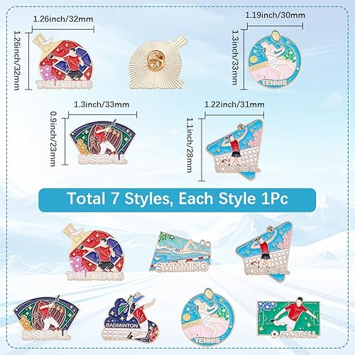 SUNNYCLUE 1 boîte de 7 styles de Broches en Émail pour le Sport Épingles à Revers pour la Natation le Tennis le Football le Baseball Colorées et Chics en Métal pour Hommes Sacs à Dos Chapeaux Accessoi - Nail Gallerys