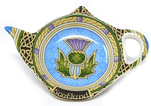 Wise Friends Support pour sachets de thé écossais avec chardon – Sous-tasse en forme de théière/soucoupe écossaise en porcelaine anglaise Accessoires celtiques Diamètre 10 cm - Nail Gallerys