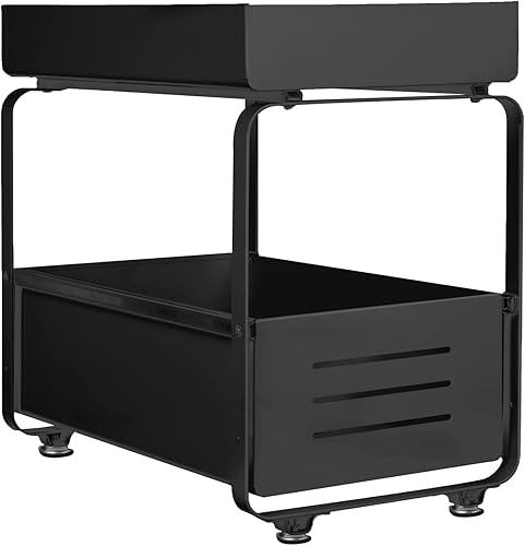 Rangement Sous Évier à 2 Niveaux- Organisateur sous Evier Tiroir Coulissant à Extraction, rangement et organisation de cuisine, Panier de Rangement Multifonction (Noir, 37.4 * 26.5 * 44cm) - Nail Gallerys