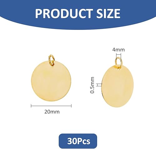 SUPERFINDINGS 30Pcs Pendentif Vierge en Laiton de 20mm Étiquettes D'Estampage Vierges Rondes de 20mm Estampage Doré Étiquettes Vierges Rondes Plates avec Anneau pour Boucle D'Oreille Porte Clés - Nail Gallerys