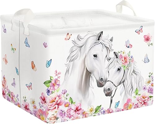 Clastyle Panier Rangement Bébé Famille Animaux Corbeille à Linge Sale Garçon Fille pour Vêtement Boite de Rangement Jouet pour Salle de Bain Chambre à Coucher, Cheval, 40*30*30 cm - Nail Gallerys