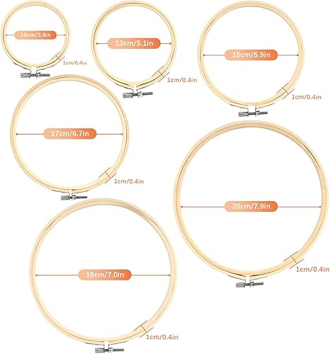 Lot de 6 tambours à broder en bambou – cercle broderie rond réglable en bois lisse, idéal pour DIY, déco et point de croix – tambour broderie 3/4/5/6,3/7/8 pouces en cercle en bois. - Nail Gallerys