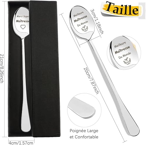 Cadeau Maitresse D'école Fin D'année,Merci Maitresse Cadeau,Idee Cadeau Maitresse,Cadeau Maitresse Fin D'année,Cadeau Maitresse Noel,2 Pièces Cuillère à Café en Acier Inoxydable - Nail Gallerys