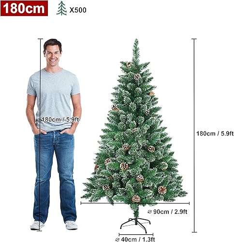 Froadp Arbre de Noël Artificiel 180 cm Arbre de Décoration Sapin Artificiel en PVC avec Support Sapin de Noël avec Effet Neige et Pommes de pin Décoration de Noël pour l'Intérieur et l'Extérieur - Nail Gallerys