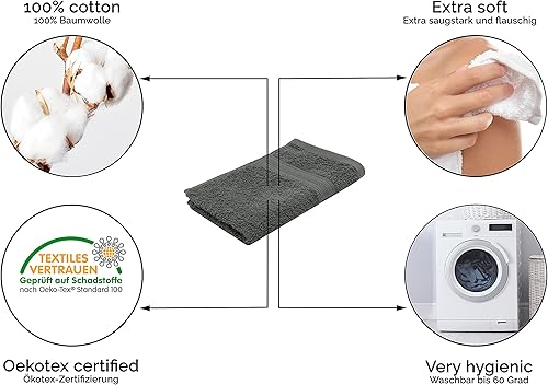 ZOLLNER Set de 10 Serviettes pour invités, Coton, 500g/m², 30x50 cm, Gris, - Nail Gallerys