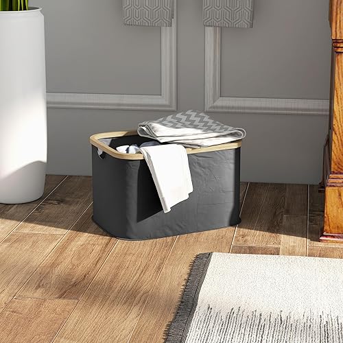 HOMCOM Panier à linge pliable 36 L corbeille linge sale avec poignées rainurées, bac à linge pour salle de bain, chambre à coucher, buanderie, noir - Nail Gallerys