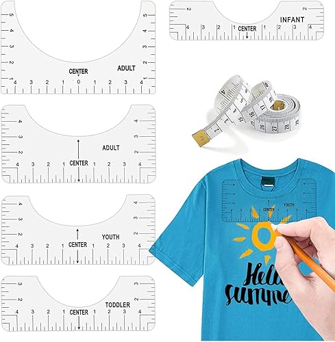 KGDUYC Règles de couture - 5pcs Guide de Règle de T-Shirt,Outils d'Alignement de T-Shirt Règles d'Alignement de T-shirt Règles de Centrage avec 1Ruban à Mesurer Souple pour adultes et jeunes enfants - Nail Gallerys