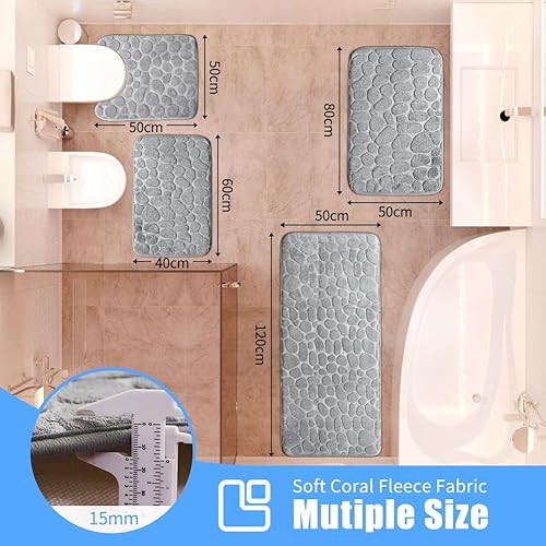Xiaozhifu Tapis de Bain Set 4 Pièces, Mousse à MéMoire De Forme Tapis de Douche, Doux Tapis Salle De Bain Absorbant, Antidérapants tapis sortie de douche Lavable en Machine Gris Tapis Set DéCoratif WC - Nail Gallerys