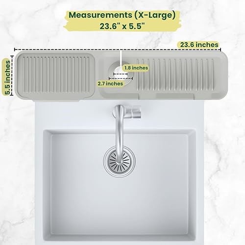 WIMZEN Protection anti-éclaboussures pour évier de cuisine (60 x 14 cm) – Tapis de drainage en silicone incliné à 5° pour évier de cuisine, tapis de robinet pour évier de cuisine avec distributeur de - Nail Gallerys