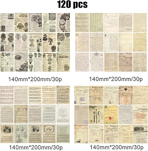 JINJUMEI 120 Feuilles Vintage Scrapbooking Papier de Fond Décoratif,Decoratif Vintag Fournitures de Journalisation Rétro Craft Décoratif 20*14cm Art DIY Autocollants Artisanat pour Scrapbooking - Nail Gallerys
