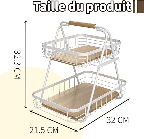 Ken's Kitchen Corbeille à Fruits à 2 Étages - Blanche en Métal pour Ranger et Organiser Légumes - Détachable Porte-Fruits pour Pain, Oignons - Nail Gallerys