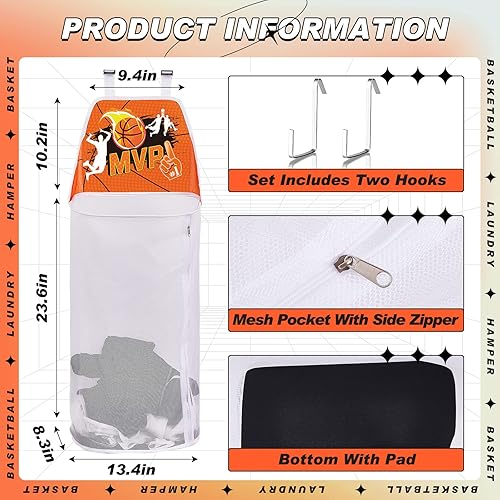Panier à linge de basket-ball à suspendre sur la porte pour économiser de l'espace - Panier à linge en maille avec crochets en métal - Panier à linge pour enfants, garçons et filles - Cadeau - Nail Gallerys