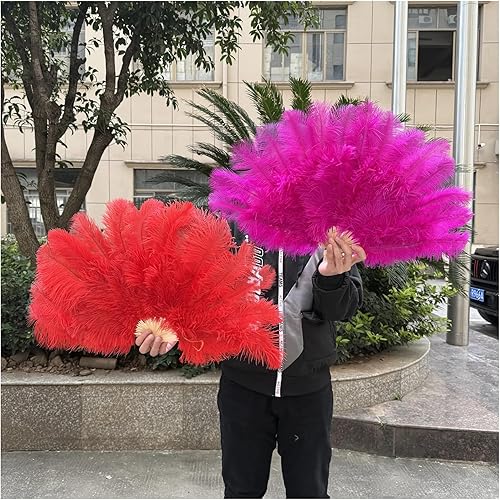 TXLEAPEY Éventail en Plumes Naturelles de Rose 15 os for Les Fans de Danse de Spectacle de fête de Carnaval Éventail Pliable à la Main en Plumes moelleuses 70x40(White,2 PCS 70cmx40cm) - Nail Gallerys
