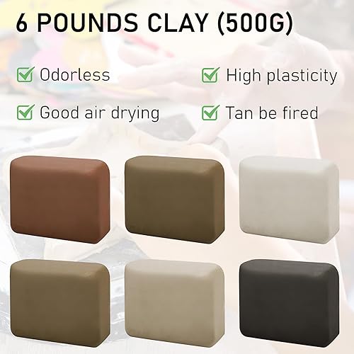 Lot de 6 argile séchée à l'air libre, 2,7 kg d'argile de poterie auto-durcissante, argile naturelle séchée à l'air libre pour sculpture, argile à modeler tout usage pour débutants, enfants, adultes, - Nail Gallerys