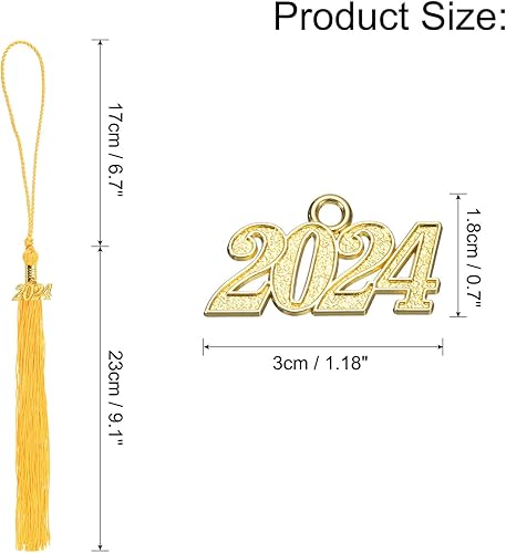 QUARKZMAN Gland de Graduation 2024, Gland de Mortier de Graduation avec Breloque en Or de l'Année 2024 pour DIY, Fêtes de Diplômés, Cérémonies de Souvenir, Jaune - Nail Gallerys