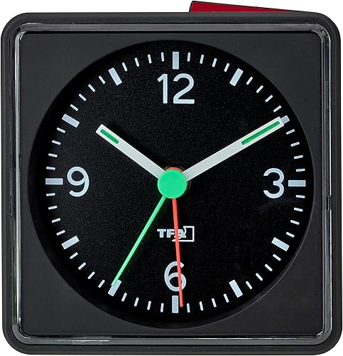 TFA Dostmann Réveil analogique PUSH, 60.1013.01, sans tic-tac avec lumière, alarme forte avec fonction snooze, avec rétroéclairage, pour le voyage, fonctionne sur piles, petit, horloge de chevet, noir - Nail Gallerys