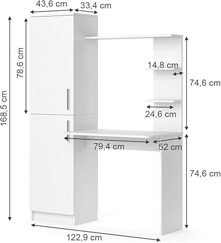 Vicco Bureau Tessa, Blanc, 122.9x52cm - Nail Gallerys