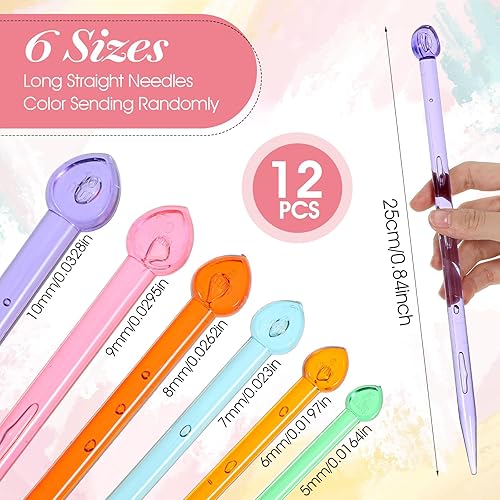 Piriuuo Lot de 6 paires/12 aiguilles à tricoter en plastique, 25 cm, aiguilles à tricoter en acrylique pour débutants, loisirs créatifs, 5 mm à 10 mm (multicolore) - Nail Gallerys