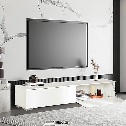 GOKHOMX Meuble TV Moderne Suspendu ou sur Pied de 180 cm, en Bois Blanc avec Rangement, Mural pour Salon, Chambre et Coin Salon - Nail Gallerys