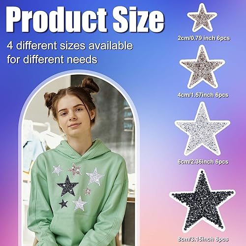 24 Pièces d'Étoiles à Repasser, Patchs à Paillettes Collants à Coudre, Broderie pour Vêtements, Jeans, Sacs, Chapeaux, Artisanat de Bricolage (3 Couleurs) - Nail Gallerys