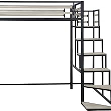 Lit mezzanine en métal avec escalier "LENA" - 140 x 200 cm - Noir