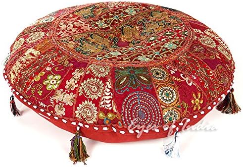 Eyes of India Housse de coussin ronde en patchwork pour méditation - Décoration colorée - Style indien bohème chic - Fait à la main - Marron foncé - 43,2 x 43,2 cm - Nail Gallerys