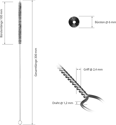 TOOLCORE® Lot de 8 brosses de nettoyage, diamètre : 15 mm, 30 cm, en acier inoxydable/nylon, pour paille, machine à café, brosse à lait - Nail Gallerys
