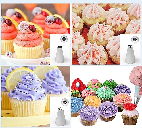 Douilles à Pâtisserie pour Décoration de Pâtisserie, Acier Inoxydable Douilles Patisserie DIY Kits Accessoires pour Décoration de Gâteaux, Muffins 14 Douilles, 1 Poches à Douille réutilisable - 16 PCS - Nail Gallerys