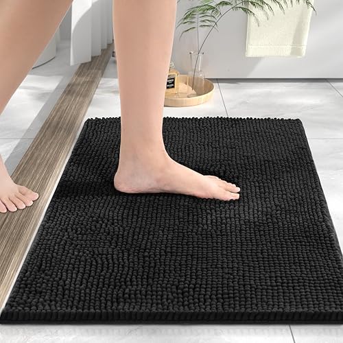 HITSLAM Tapis de Bain en Chenille, 50x80cm Tapis de Douche Super Absorbant, Tapis Salle de Bain Antidérapant, Tapis Décoratif Lavable en Machine, pour Douche et Baignoire, Gris - Nail Gallerys