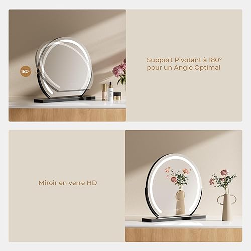 S'AFIELINA Miroir de Maquillage avec éclairage de 60 cm, Miroir Hollywood réglable, 3 températures de Couleur, contrôle Tactile, Miroir cosmétique LED, Rotation à 360°, Blanc - Nail Gallerys
