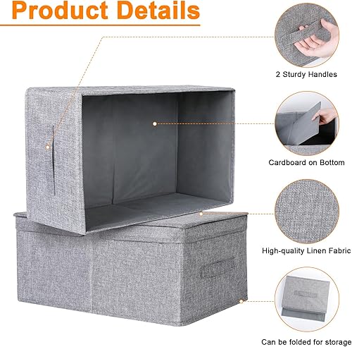 Cozary Boîte de Rangement avec Couvercle - Design Rabattable, 29L Capacité, En Tissu Lin, Pliable et Empilable, Idéale pour Vêtements et Accessoires - Gris - 48x29x21cm - Nail Gallerys