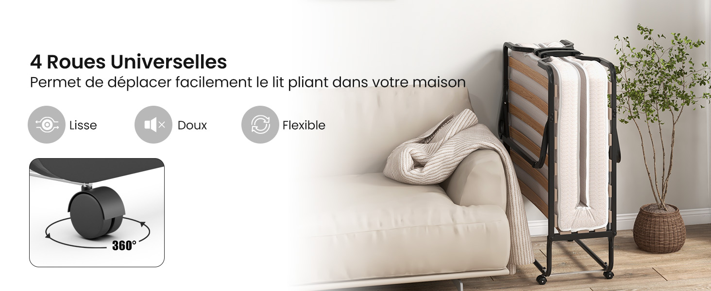 Lit Pliant 90x200 cm pour Adulte, Lit d'Appoint Pliable avec Matelas en Mousse à Mémoire de Forme