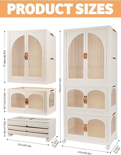 Kalolary Armoire Portable, 3 Étages Armoire Etagères Plastiques Enfants Boîte de Rangement Pliable Organisateur de Rangement Plastique avec Couvercle et Poulie pour Chambre d'enfant - Nail Gallerys
