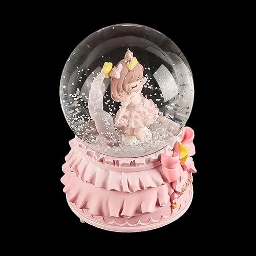 Ieron Boule à Neige Musicale rotative Princesse avec lumières Scintillantes et Base Musicale Globe en Verre de 8 cm Décoration Boîte à Musique (Base Ourlet Robe Rose) - Nail Gallerys
