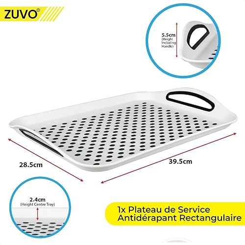 Zuvo Lot de 2 Plateaux de Service Antidérapants avec Poignées | Léger, Durable & Facile à Nettoyer | Pour Tous Types d'Aliments & Boissons | Caoutchouc à Haute Adhérence | Noir - Nail Gallerys