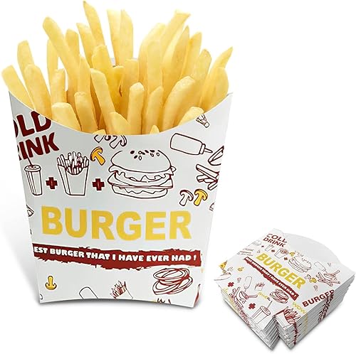 Lot de 50 grands paniers à frites à motif créatif, gobelets à frites, gobelets à pop-corn jetables pour boîtes à goûter, boîtes à bulles, sacs à gaufres, les voyages, les fêtes de nuit - Nail Gallerys