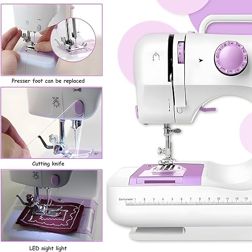 Home Mini Sewing Machine for Beginners, Portable Electric Sewing Machines 12 Built-in Stitches Patterns, 2 Speed with Foot Pedal & Sewing Kit for Kids Ages 8-13 - Nail Gallerys