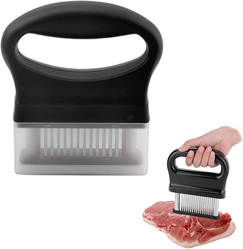 MINZHI Attendrisseur de viande en acier inoxydable - 48 aiguilles - Avec poignée - Avec lames ultra tranchantes - Ustensile de cuisine pour poulet, bœuf et porc - Nail Gallerys