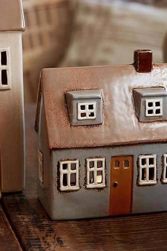 IB Laursen Maison f/bougie chauffe-plat Nyhavn 2 fenêtres de toit en céramique Bleu Clair, Brun, photophore, chandelier, campagne, occasionnel, montage sur table - Nail Gallerys