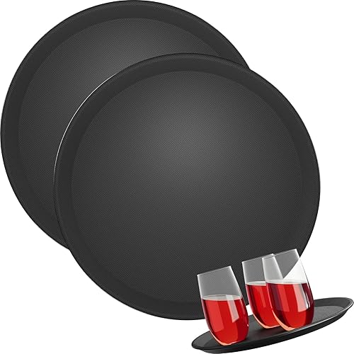 WELLGRO Lot de 2 plateaux de service gastronomique, 35 cm, ronds, avec surface antidérapante, idéal comme plateau de serveur - Nail Gallerys