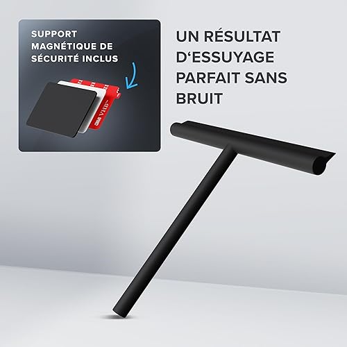 ovimar raclette de Douche Tomma | magnétique | sans percer | en Silicone avec Noyau en Acier | Noir | 23,5 cm | pour la paroi de Douche, Le carrelage ou même la fenêtre | avec Support magnétique - Nail Gallerys