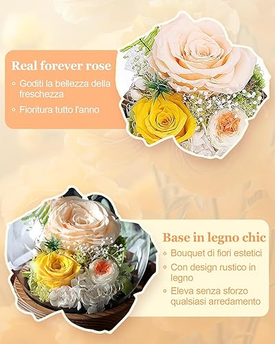 Verre éternel stable rose, couvercle en verre rond champagne rose équipé de lampes LED, fleurs éternelles pour les mères et les grands - mères féminines, Saint - Valentin, anniversaire, Thanksgiving - Nail Gallerys