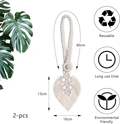 txs 2 Pièces Embrasses de Rideaux Bohèmes Embrasse pour Rideaux Attache Rideau Attaches de Rideaux Tissées Feuilles Coton Macramé Pinces à Rideaux pour Salon Salle Chambre Bureau, Beige - Nail Gallerys