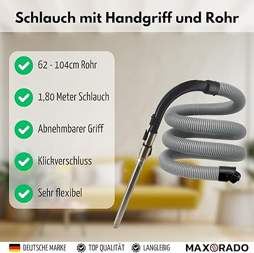 Tuyau d'aspirateur compatible avec Miele S8 S8000 C3 Complete & C3 Compact par exemple S8330 S8340 S8390 83790 C3 EcoLine Cat&Dog PowerLine Silence, etc. Pièces de rechange standard 1,8 m - Nail Gallerys